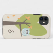 Cute Owl Monogram Tree Branch Leaves Monogramed Case-Mate iPhone Case (Achterkant (horizontaal))