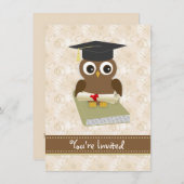 Cute owl, mortar, diploma Graduation Party Invite Kaart (Voorkant / Achterkant)