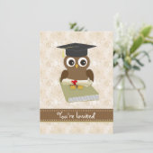 Cute owl, mortar, diploma Graduation Party Invite Kaart (Staand voorkant)