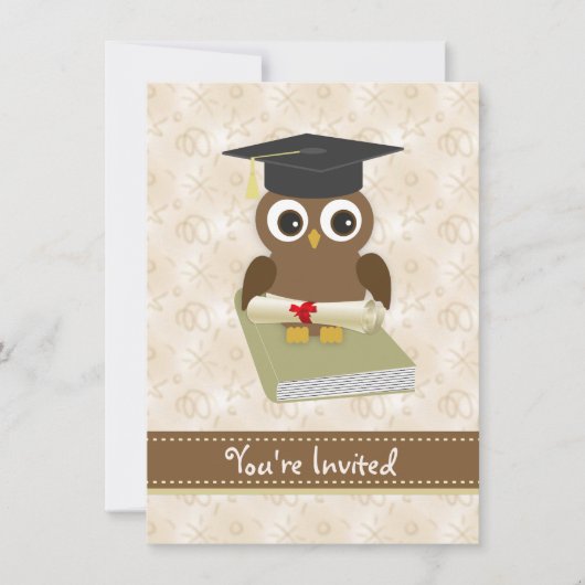 Cute owl, mortar, diploma Graduation Party Invite Kaart (Voorkant)