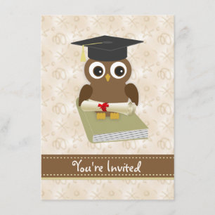 Cute owl, mortar, diploma Graduation Party Invite Kaart