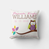 Cute OWL on a branch Baby Birth Notice Kussen (Voorkant)