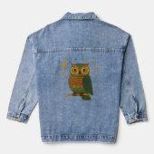 Cute Owl on a Branch Embroidered Look Unisex Denim Jacket (Achterkant)