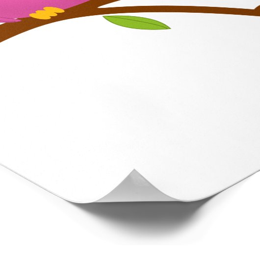 Cute Owl on Branch Girl Birthday Party Banner Poster (Hoek)