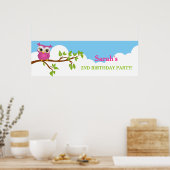 Cute Owl on Branch Girl Birthday Party Banner Poster (Keuken)