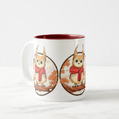 Cute Owl on branch in winterillustratie Tweekleurige Koffiemok (Voorkant links)