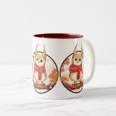 Cute Owl on branch in winterillustratie Tweekleurige Koffiemok (Voorkant rechts)