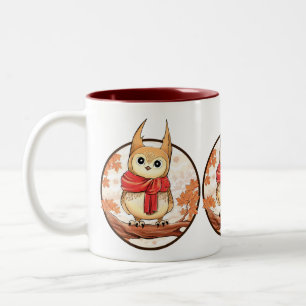Cute Owl on branch in winterillustratie Tweekleurige Koffiemok