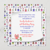 Cute Owl op een Uitnodiging van de Verjaardag van  (Voorkant / Achterkant)