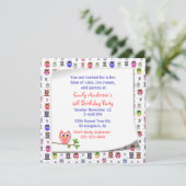 Cute Owl op een Uitnodiging van de Verjaardag van  (Staand voorkant)