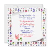 Cute Owl op een Uitnodiging van de Verjaardag van 