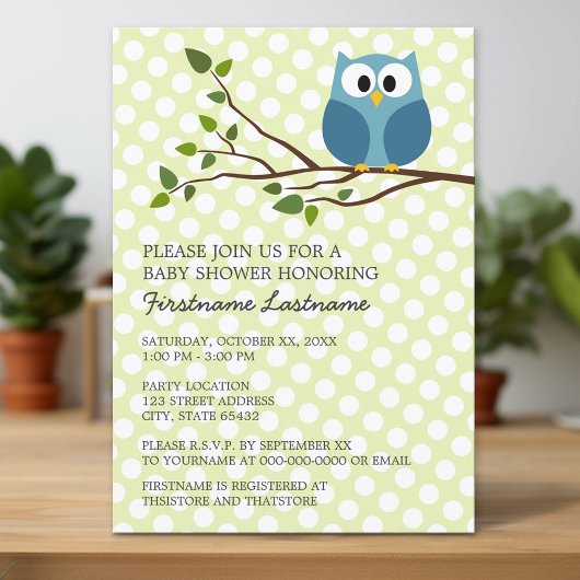 Cute Owl op Tak met Baby shower van poolpunten Kaart