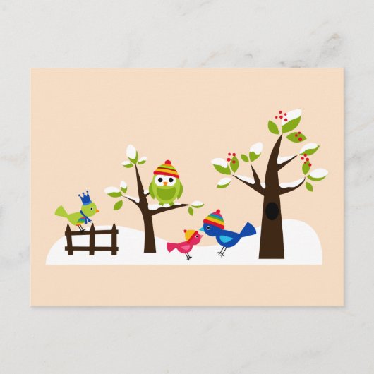 Cute Owl Owls Birds Winter Snow Briefkaart (Voorkant)