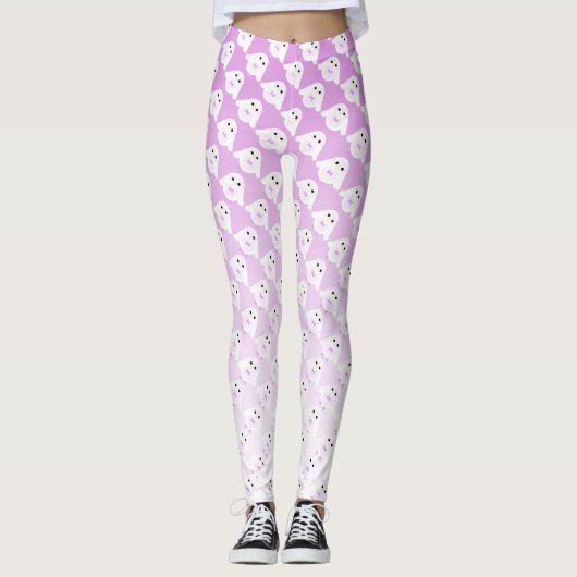 Cute owl patroon op pastelroze witte ombre leggings (Voorkant)