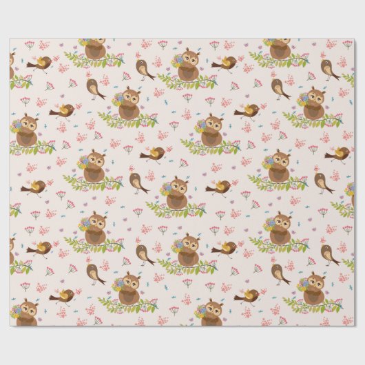 Cute Owl Pattern Cadeaupapier (Vlak)