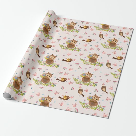 Cute Owl Pattern Cadeaupapier (Uitgerold)