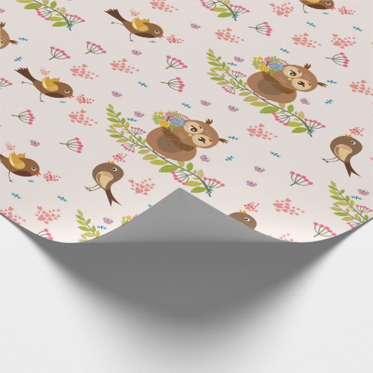Cute Owl Pattern Cadeaupapier (Hoek)