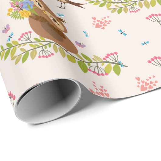 Cute Owl Pattern Cadeaupapier (Rol Hoek)