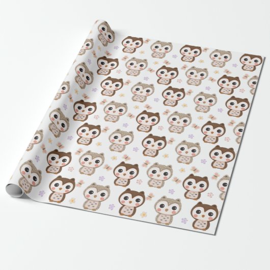 Cute Owl Pattern Cadeaupapier (Uitgerold)