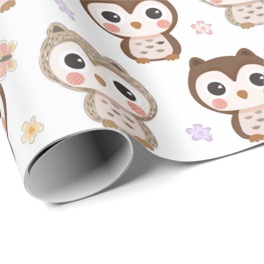 Cute Owl Pattern Cadeaupapier (Rol Hoek)