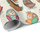 Cute Owl Pattern Cadeaupapier (Rol Hoek)