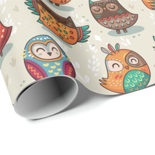 Cute Owl Pattern Cadeaupapier (Rol Hoek)