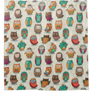Cute Owl Pattern Douchegordijn