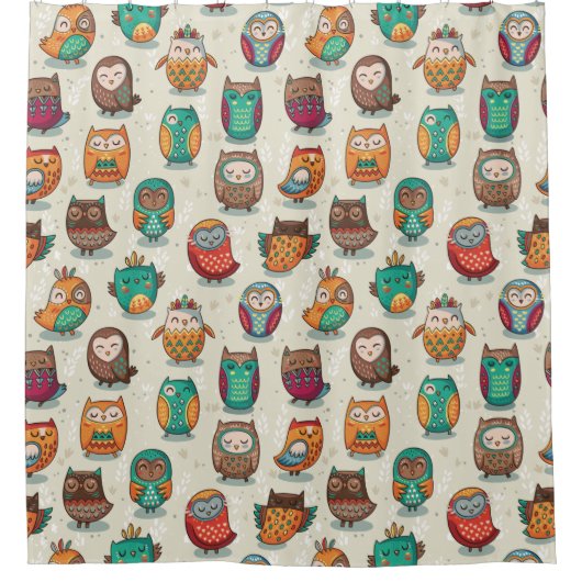 Cute Owl Pattern Douchegordijn (Voorkant)