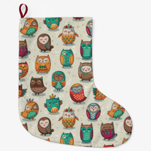 Cute Owl Pattern Grote Kerstsok