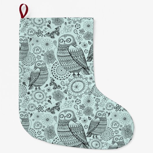 Cute Owl Pattern Grote Kerstsok (Voorkant)
