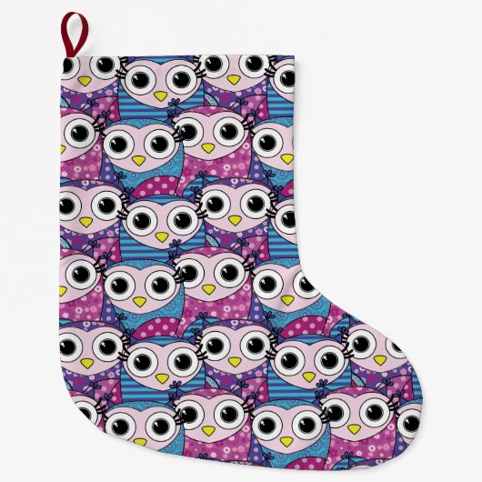 Cute Owl Pattern Grote Kerstsok (Voorkant)