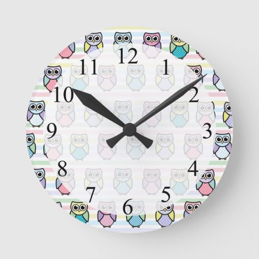 Cute Owl Pattern Ronde Klok (Voorkant)