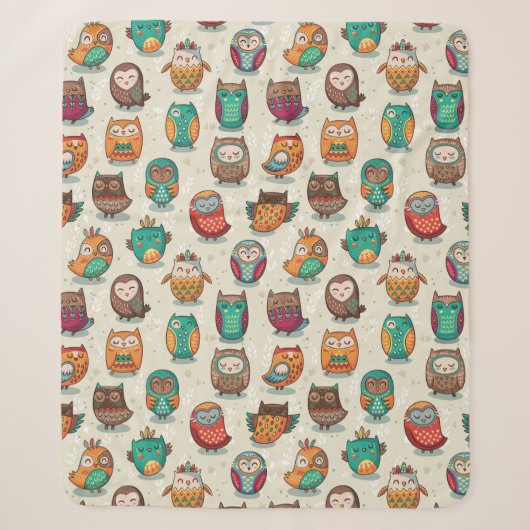 Cute Owl Pattern Sherpa Blanket Deken (Voorkant)