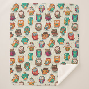 Cute Owl Pattern Sherpa Deken