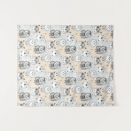 Cute Owl Pattern tapestry Wandkleed (Voorkant (horizontaal))