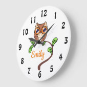 Cute Owl Personalized Grote Klok (Hoek)