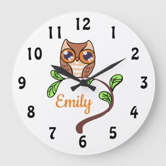 Cute Owl Personalized Grote Klok (Voorkant)
