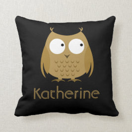 Cute Owl Pillow, Black & Gold; Naam toevoegen Kussen