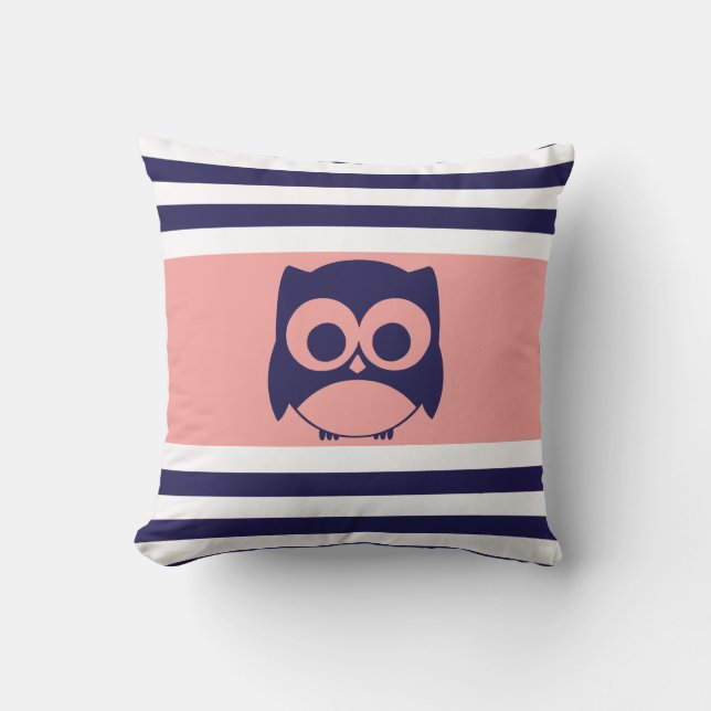 Cute Owl Pillow | Navy Blue Coral Kussen (Voorkant)