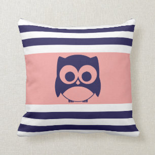 Cute Owl Pillow   Navy Blue Coral Kussen