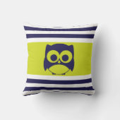 Cute Owl Pillow | Navy Blue Lime Green Kussen (Achterkant)