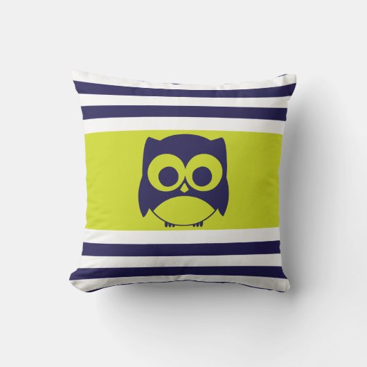 Cute Owl Pillow | Navy Blue Lime Green Kussen (Voorkant)