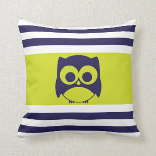 Cute Owl Pillow   Navy Blue Lime Green Kussen