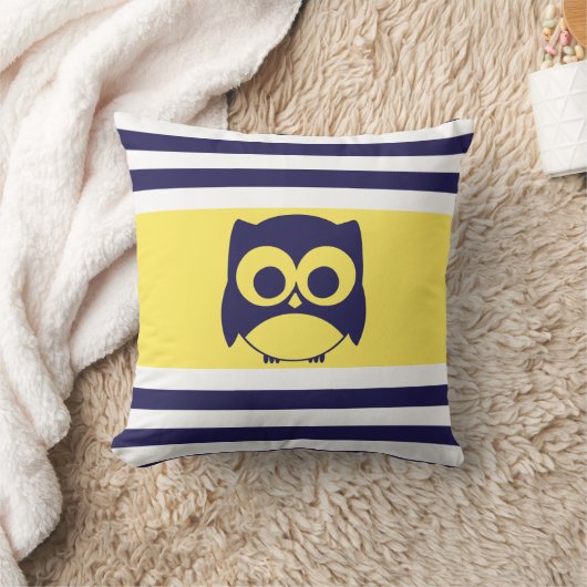 Cute Owl Pillow | Navy Blue Yellow Kussen (Deken)