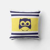 Cute Owl Pillow | Navy Blue Yellow Kussen (Voorkant)