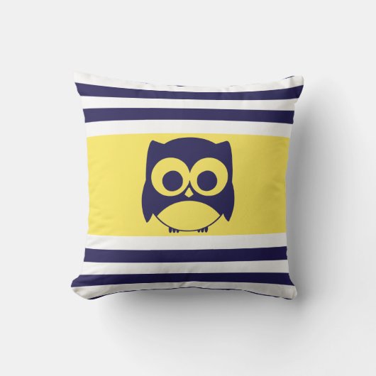 Cute Owl Pillow | Navy Blue Yellow Kussen (Voorkant)