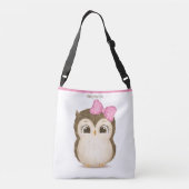 Cute Owl Pink Bow Girly Waterverf Name Crossbody Tas (Achterkant)