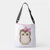 Cute Owl Pink Bow Girly Waterverf Name Crossbody Tas (Voorkant)