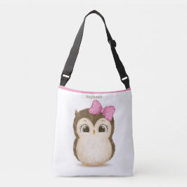 Cute Owl Pink Bow Girly Waterverf Name Crossbody Tas