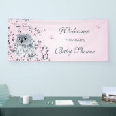 Cute Owl Pink Cherry Blossom Custom Baby shower Spandoek (Beurs)